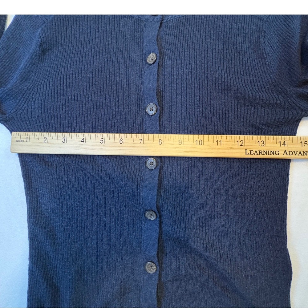 Madewell Cardigan Women S Navy Blue Linen Blend Ribbed Button Front Slim Fit - Picture 6 of 9